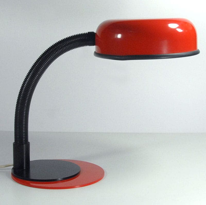Czerwona, space age lampa biurkowa, Targetti, Włochy, lata 70. - 44461