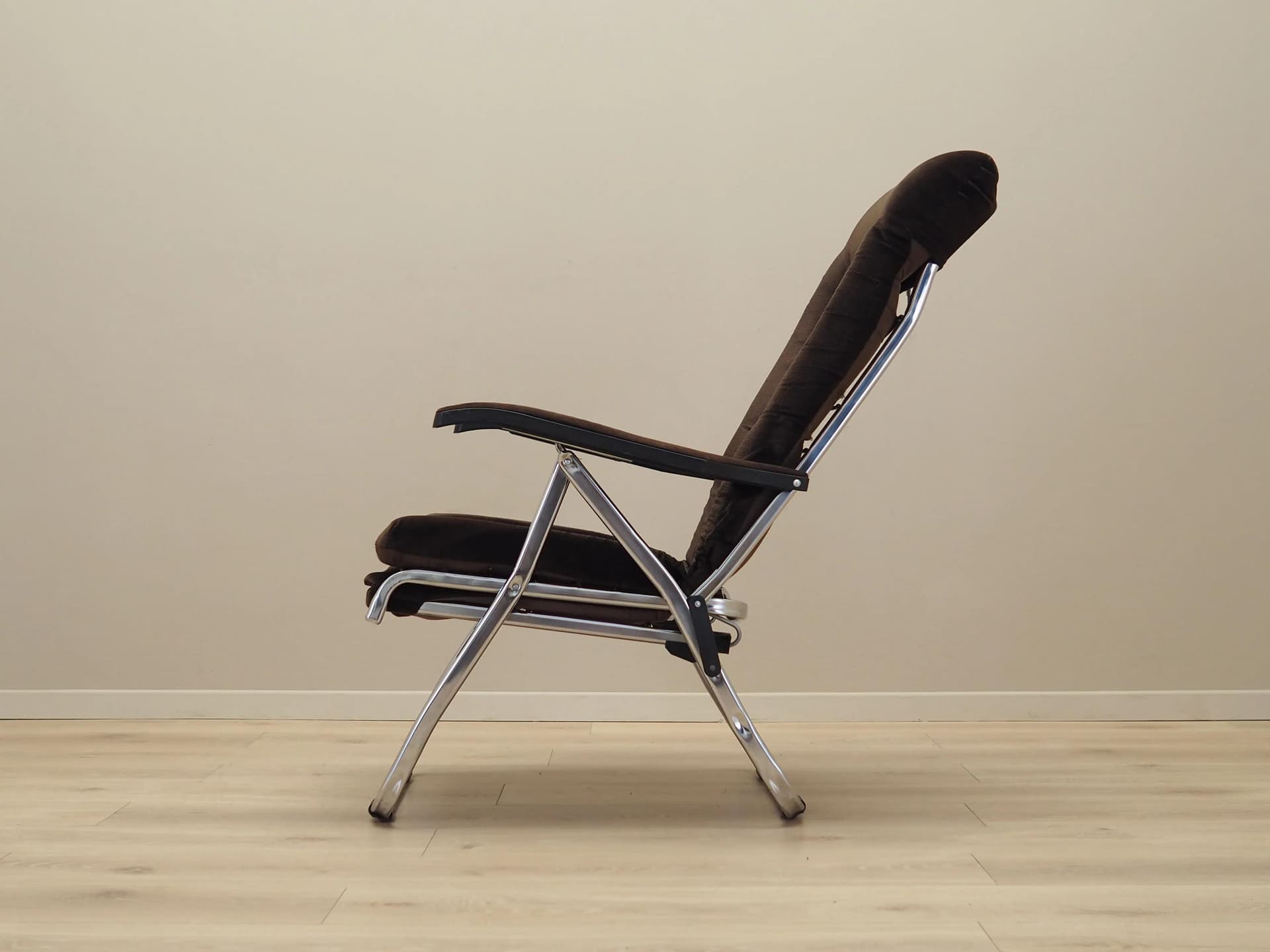 Armchair, brown velvet, chromed metal, Denmark, 1970s - 44295