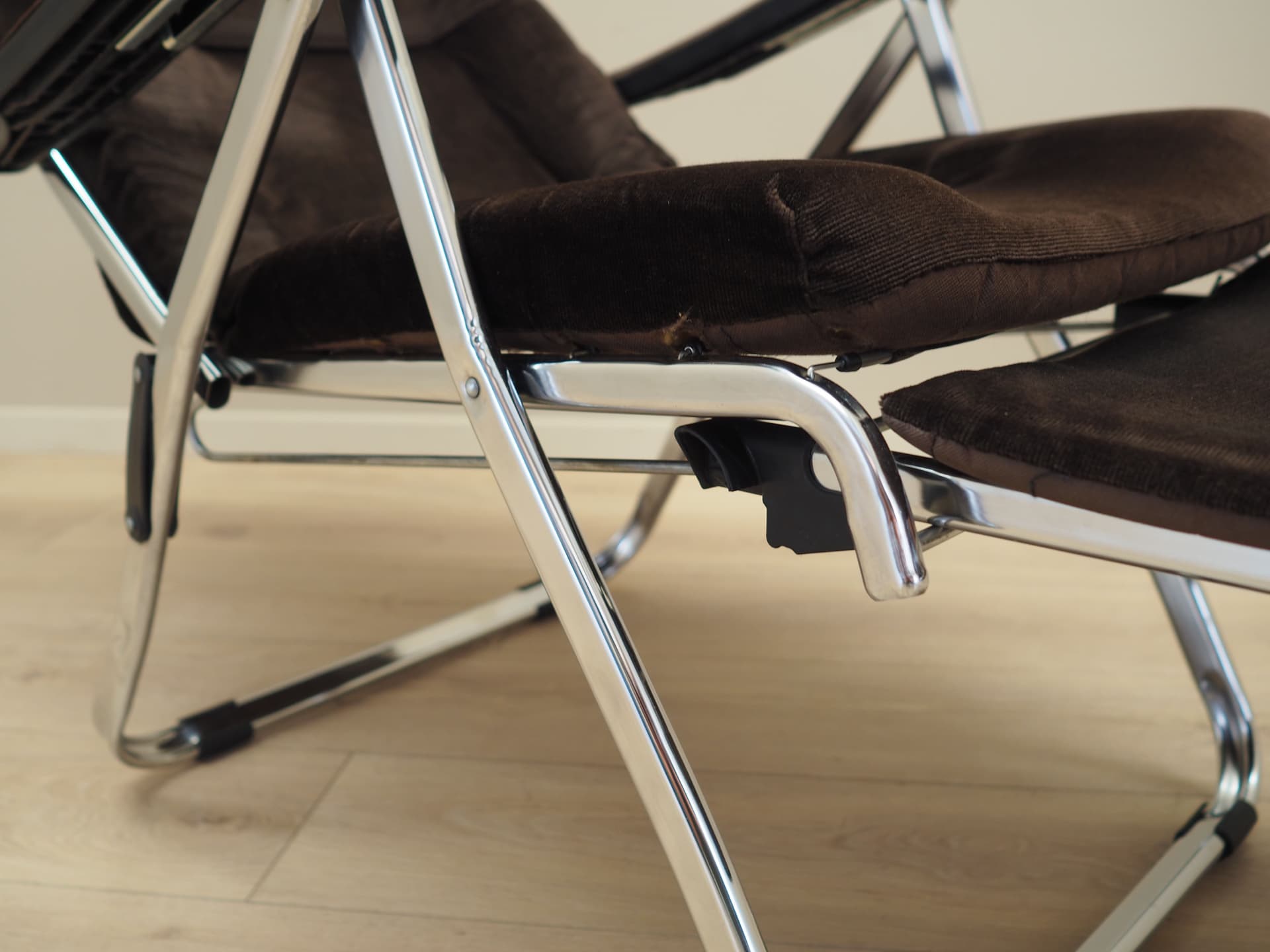 Armchair, brown velvet, chromed metal, Denmark, 1970s - 50431