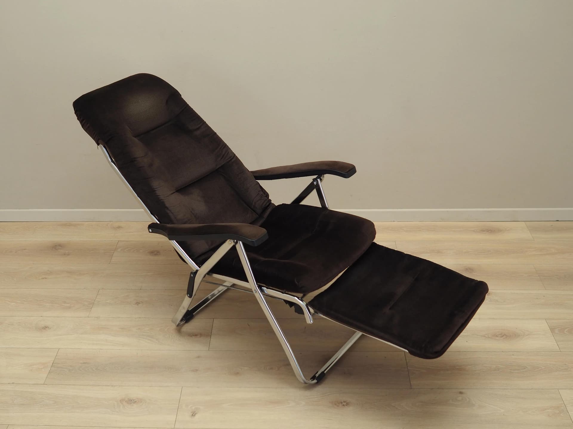 Armchair, brown velvet, chromed metal, Denmark, 1970s - 44301