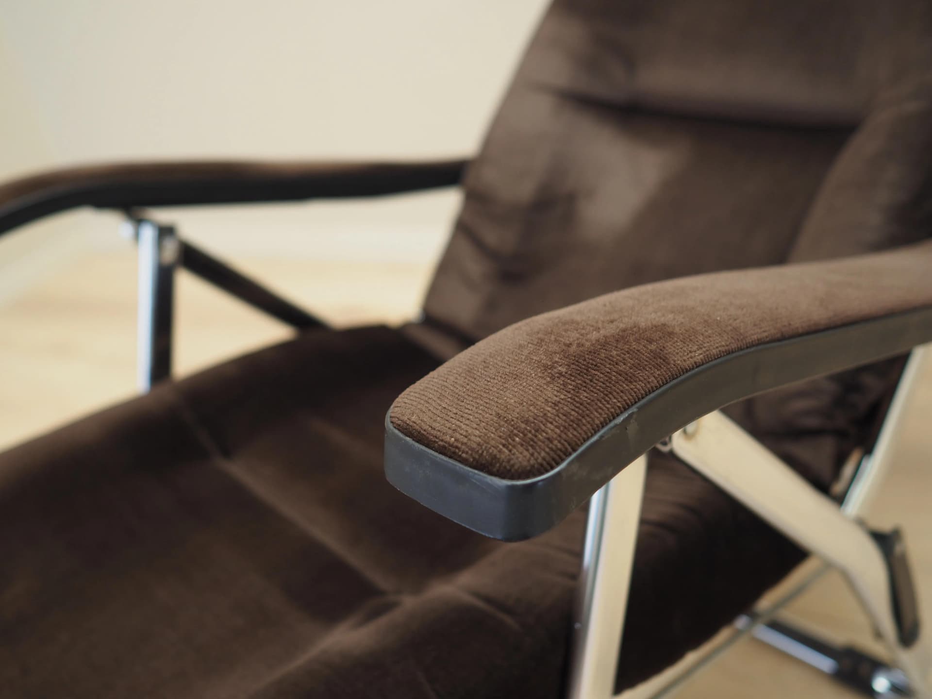 Armchair, brown velvet, chromed metal, Denmark, 1970s - 44299