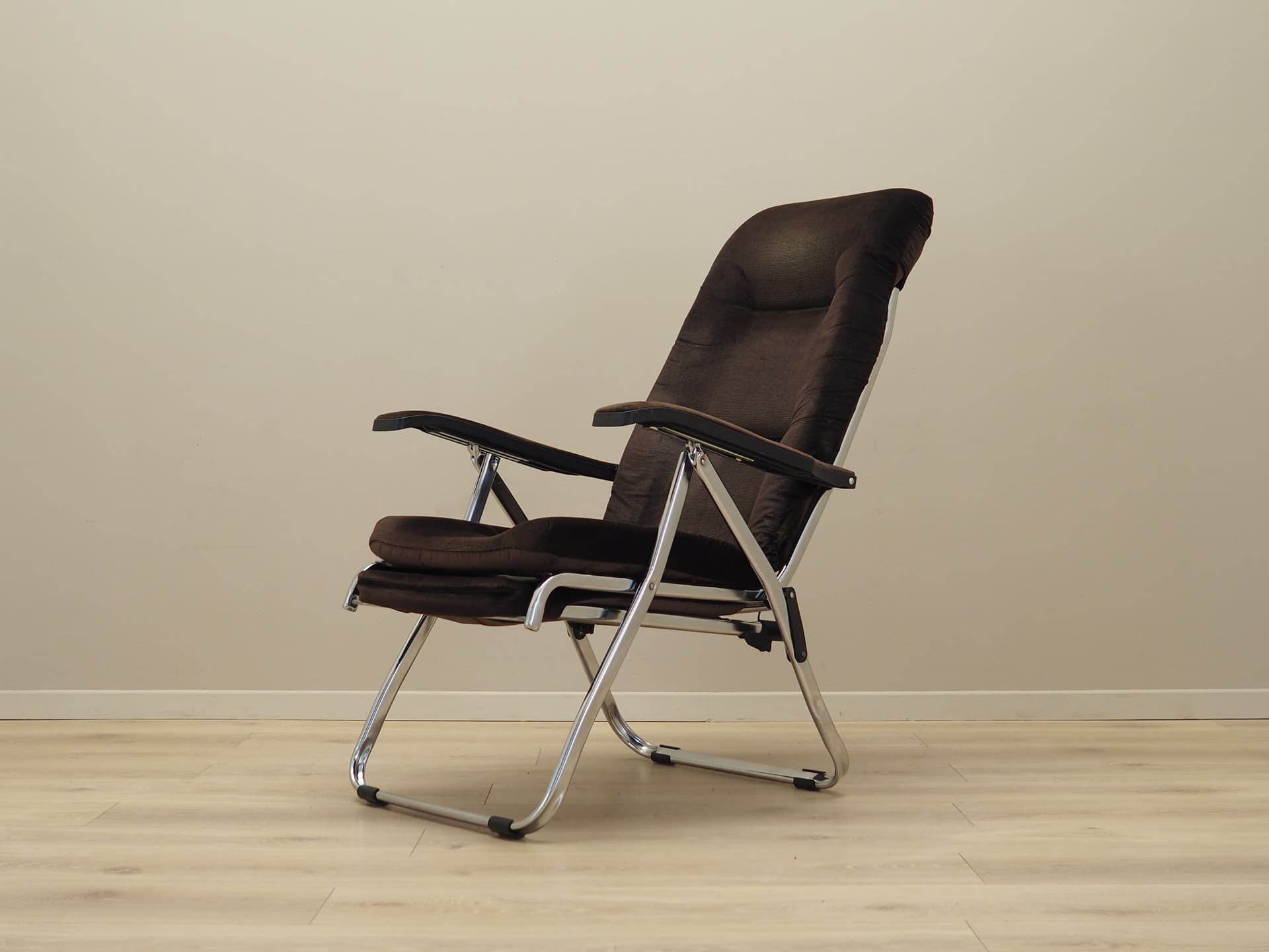 Armchair, brown velvet, chromed metal, Denmark, 1970s - 50430