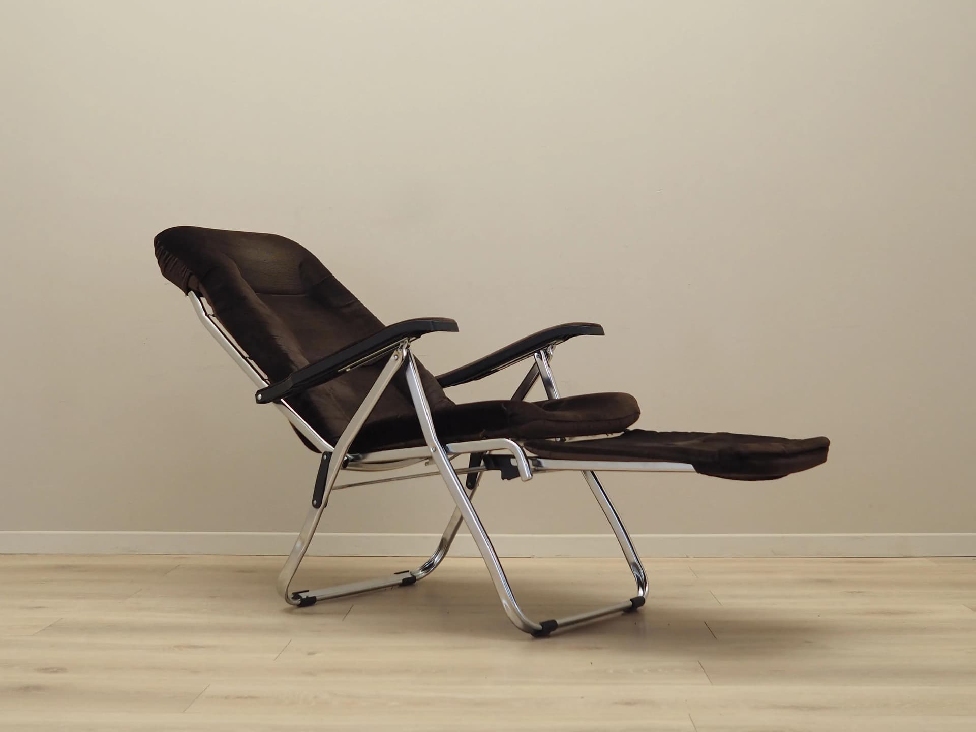 Armchair, brown velvet, chromed metal, Denmark, 1970s - 44294