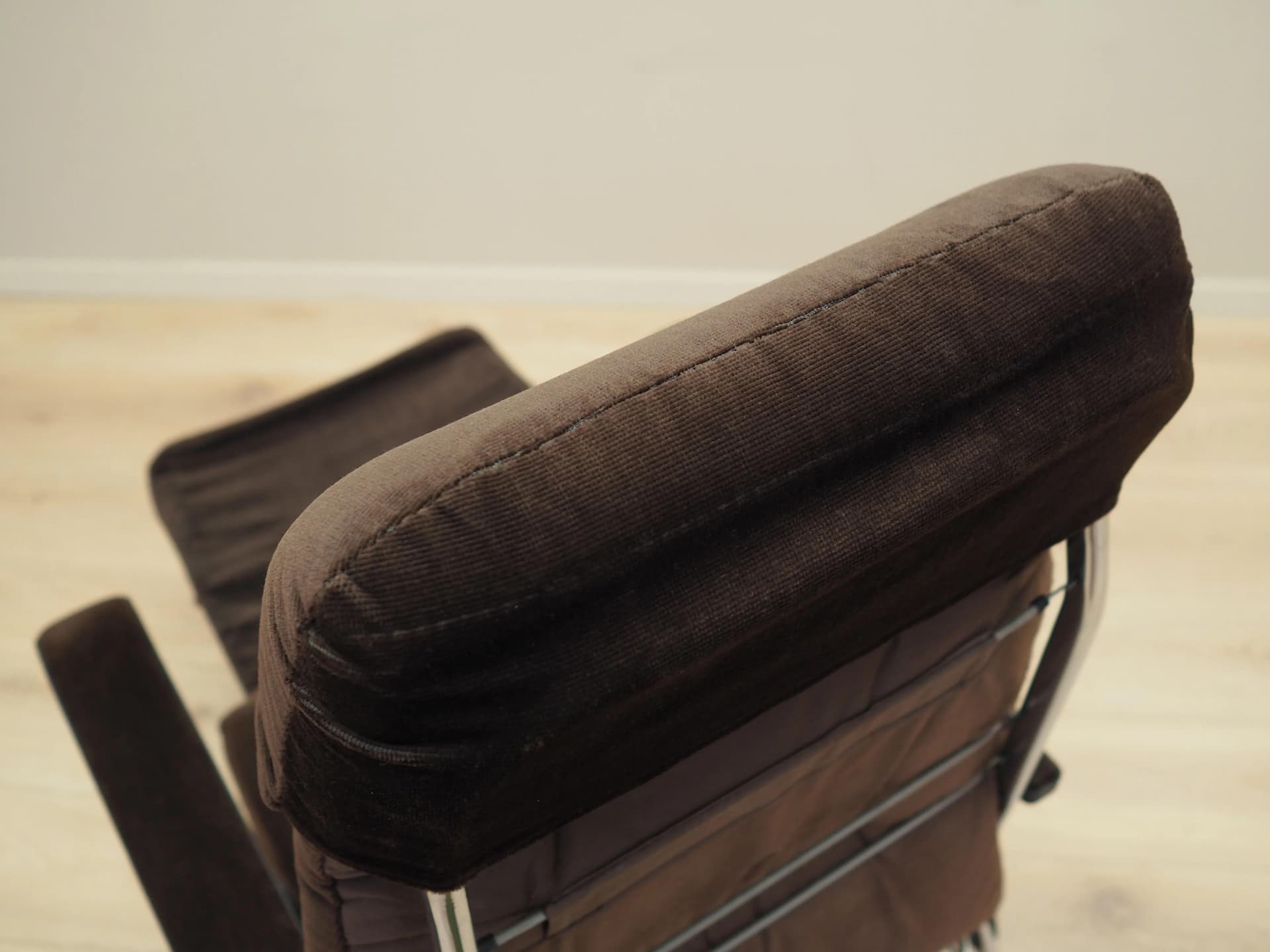 Armchair, brown velvet, chromed metal, Denmark, 1970s - 44298