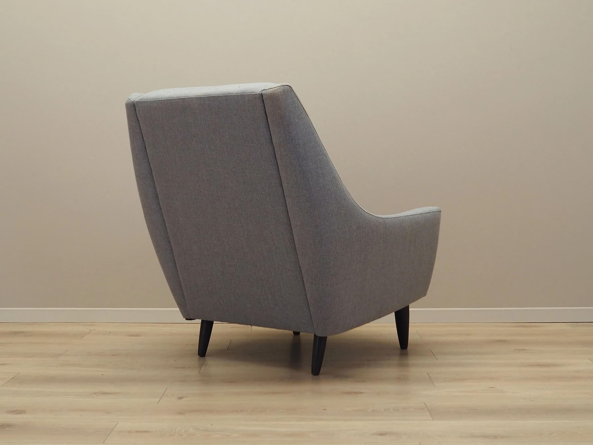 Armchair, grey fabric, wood, Denmark, 1970s. - 44271