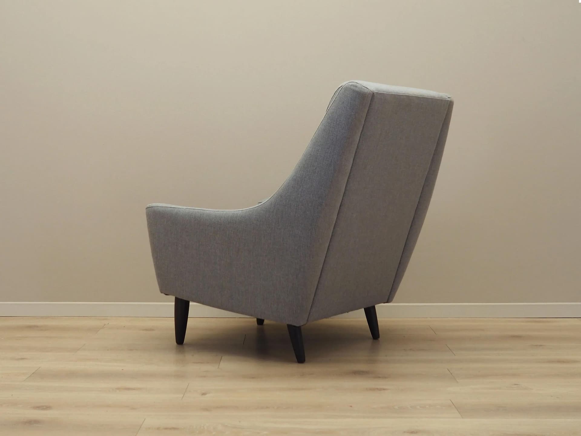 Armchair, grey fabric, wood, Denmark, 1970s. - 44269