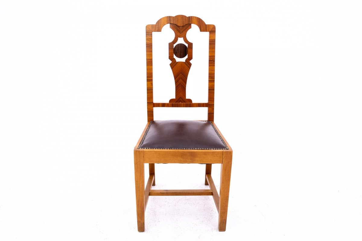 Brązowy komplet krzeseł, styl art deco, Polska, lata 40. - 47706