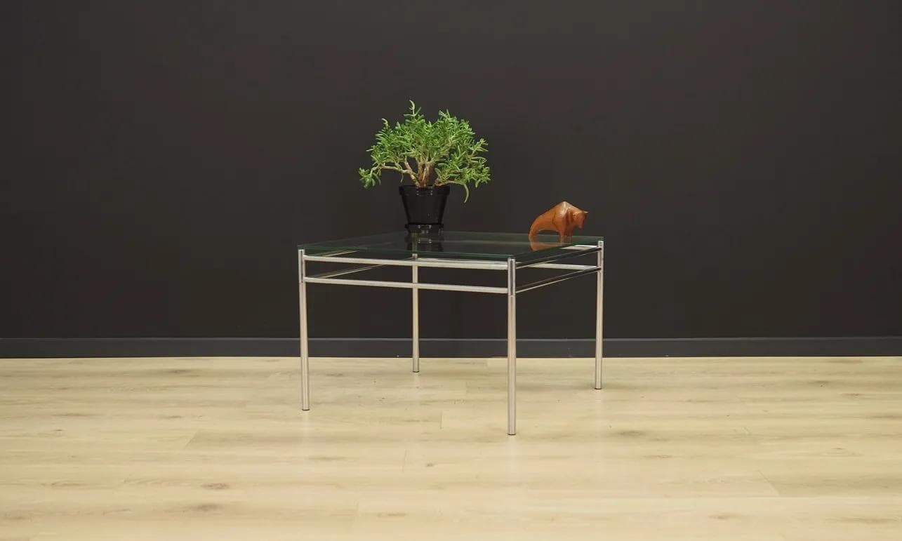 Stolik kawowy, szkło transparentne, stal srebrna, Dania, lata 60. - 44266