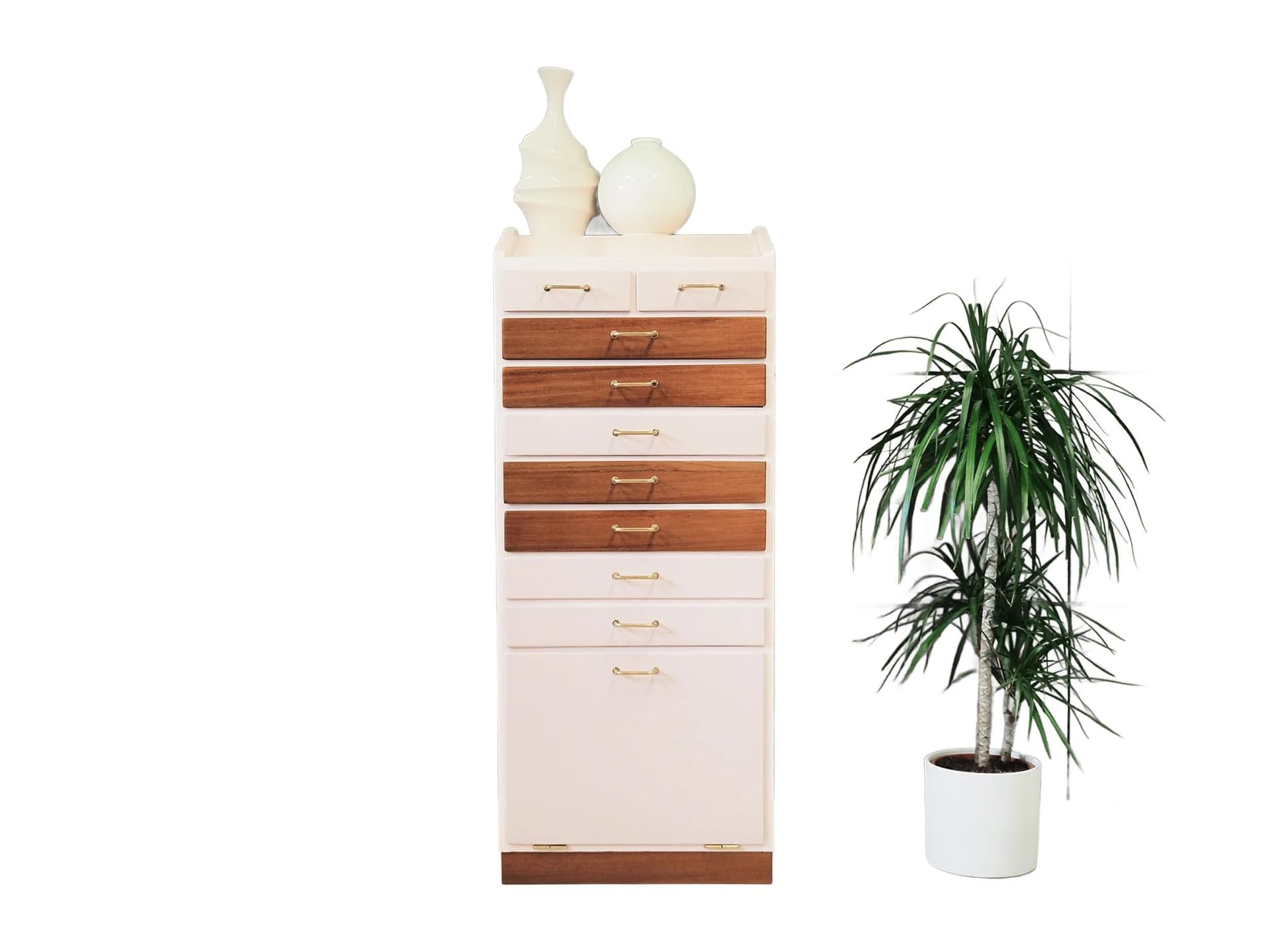 Chest of drawers, pastel pink, teak, Denmark, 1970s. - 44256