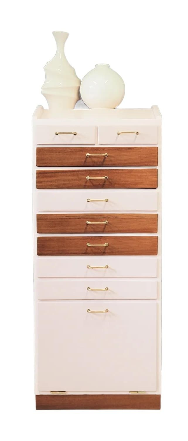 Chest of drawers, pastel pink, teak, Denmark, 1970s.