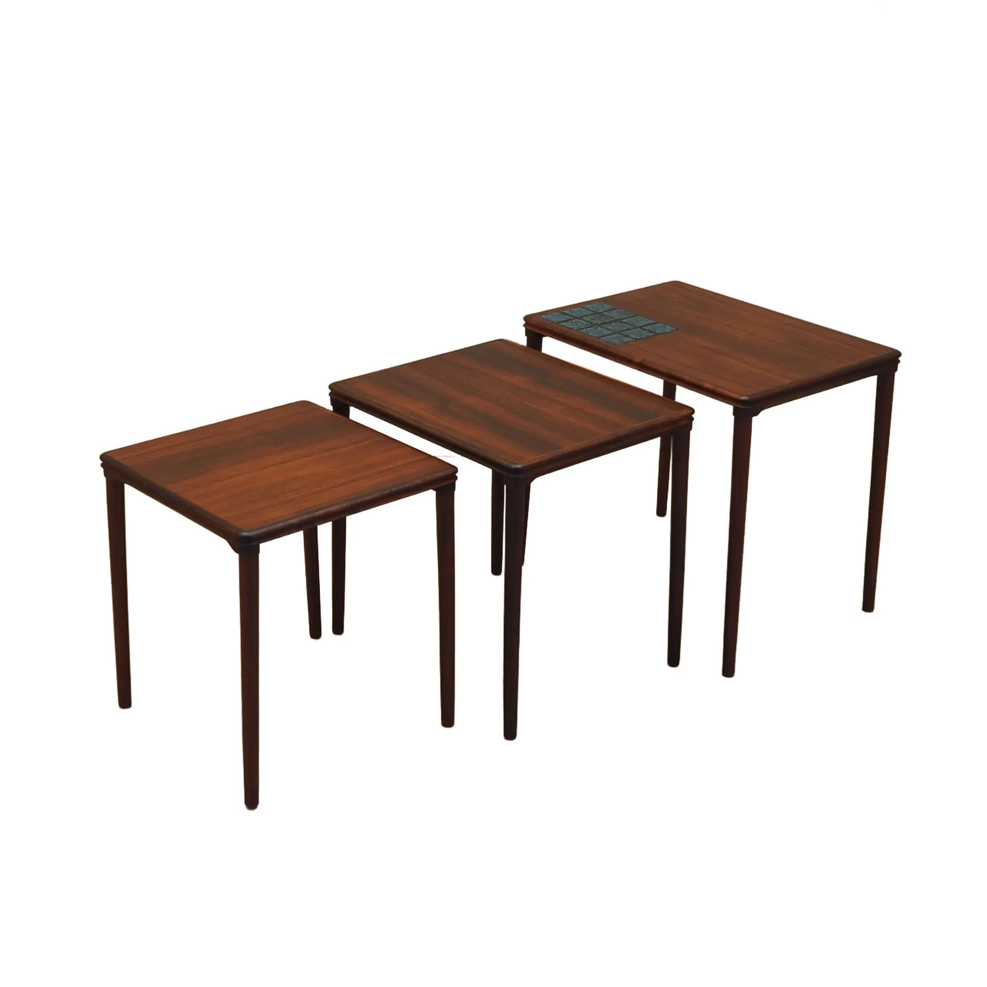 Set of three side tables, rosewood brown, Denmark, 1960s.