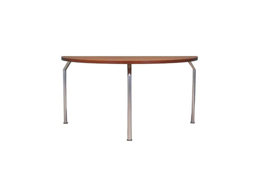 Stół półokrągły, teak brązowy, chrom, Bent Krogh, Dania, lata 70.