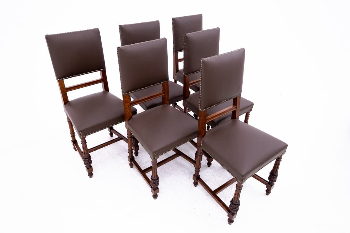 Dark Brown Set of 6 Chairs, Oak, France, 1880s - 47691