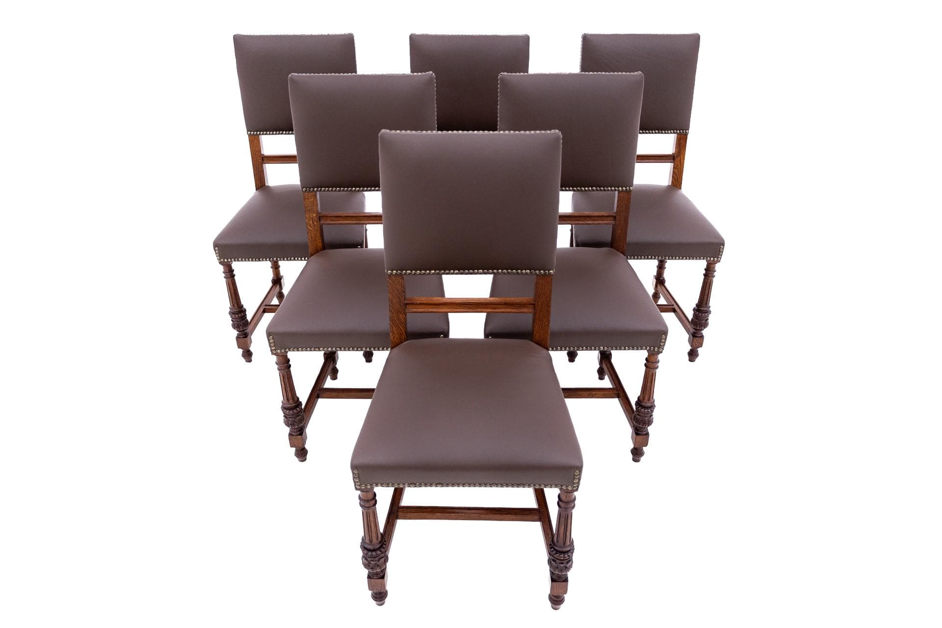 Dark Brown Set of 6 Chairs, Oak, France, 1880s
