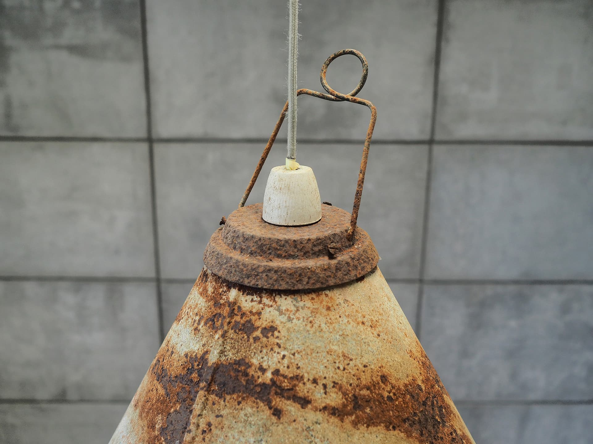 Pendant Lamp, industrial, grey, metal, Poland, 1950s - 44734