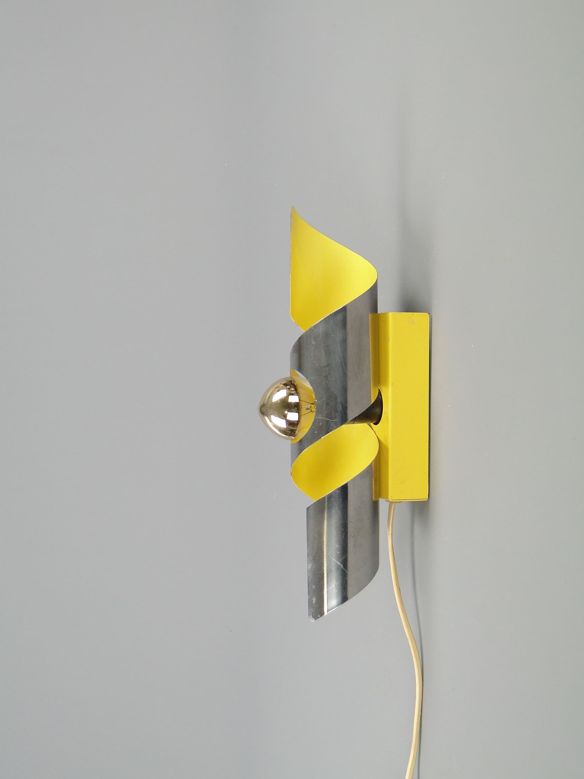 Wall Lamp Type D100, silver yellow, metal, POLAM-Bielsko, Poland, 1960s - 44626