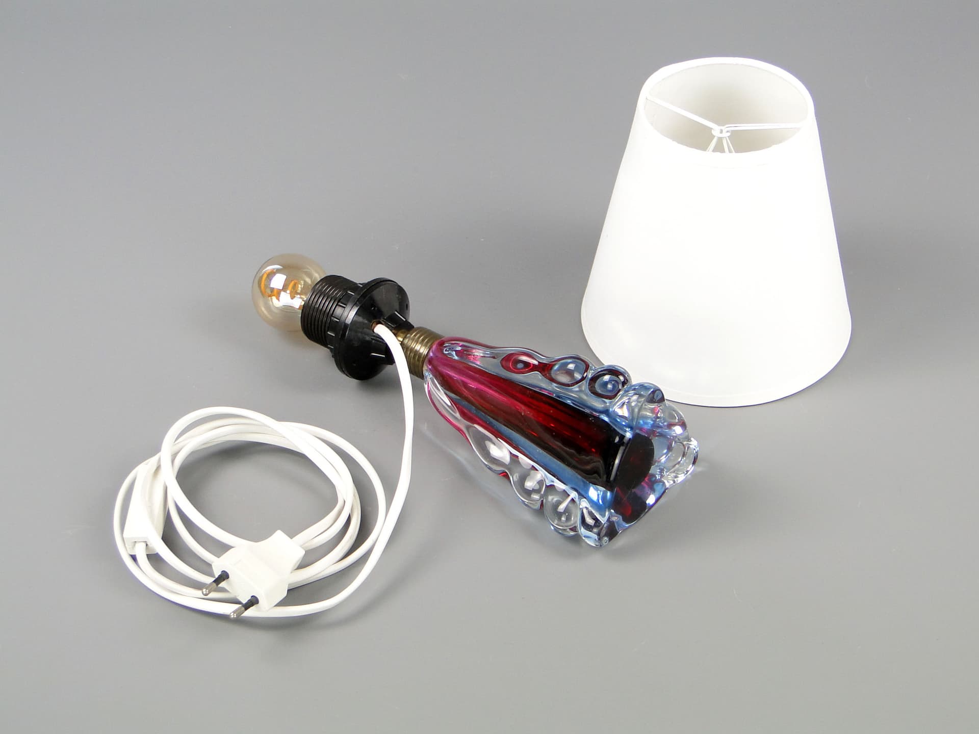 Table lamp, red glass, Val St Lambert, Belgium, 1960s. - 44807