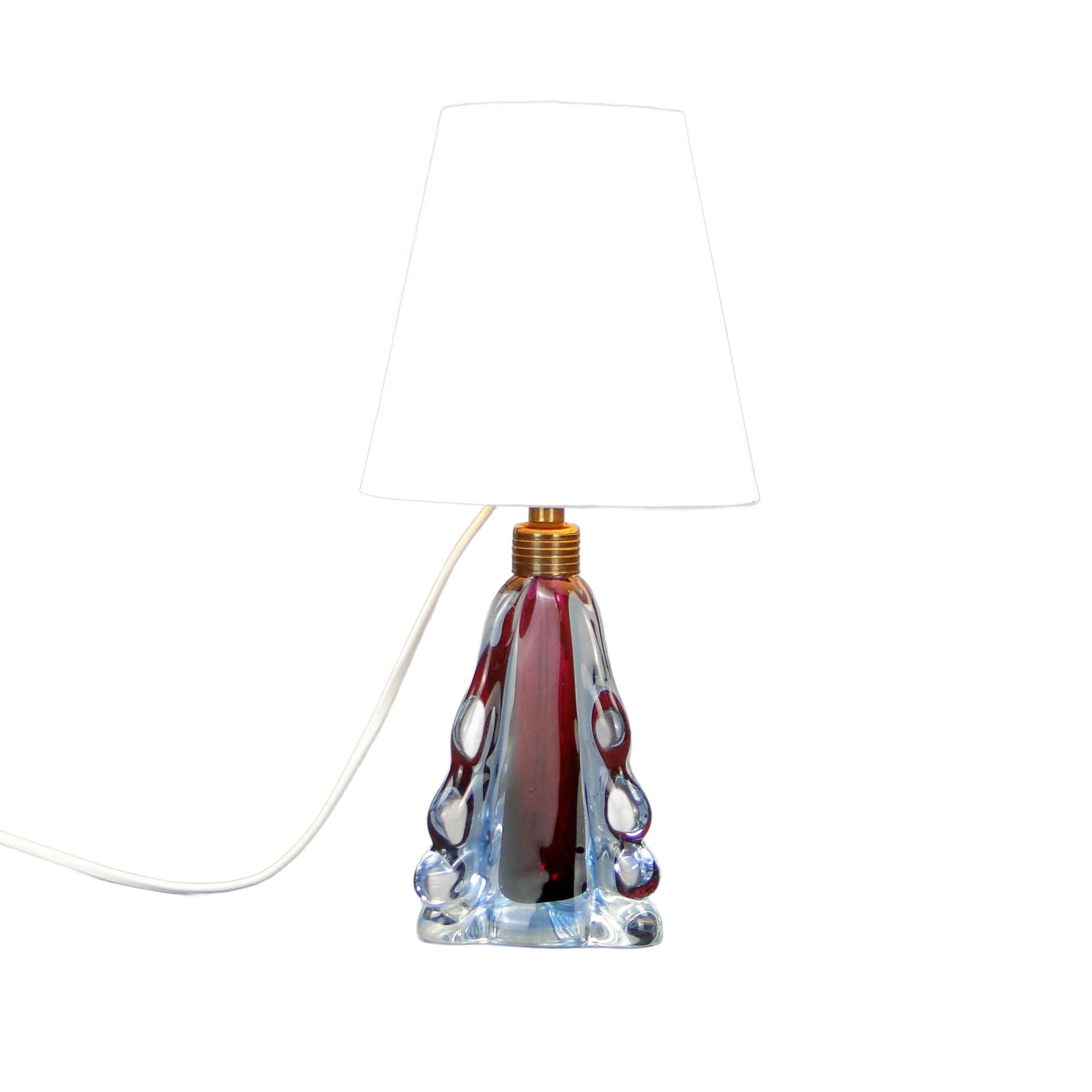 Table lamp, red glass, Val St Lambert, Belgium, 1960s.