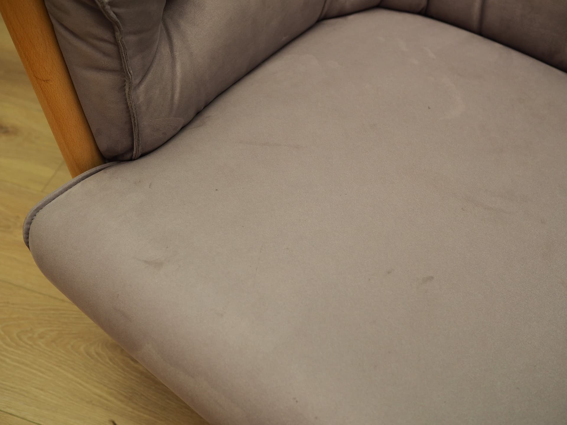 Sofa, velvet wrzosowy, buk, Dania, lata 70. - 50102