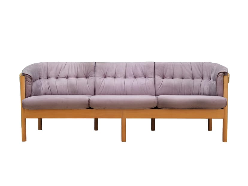 Sofa, velvet wrzosowy, buk, Dania, lata 70.