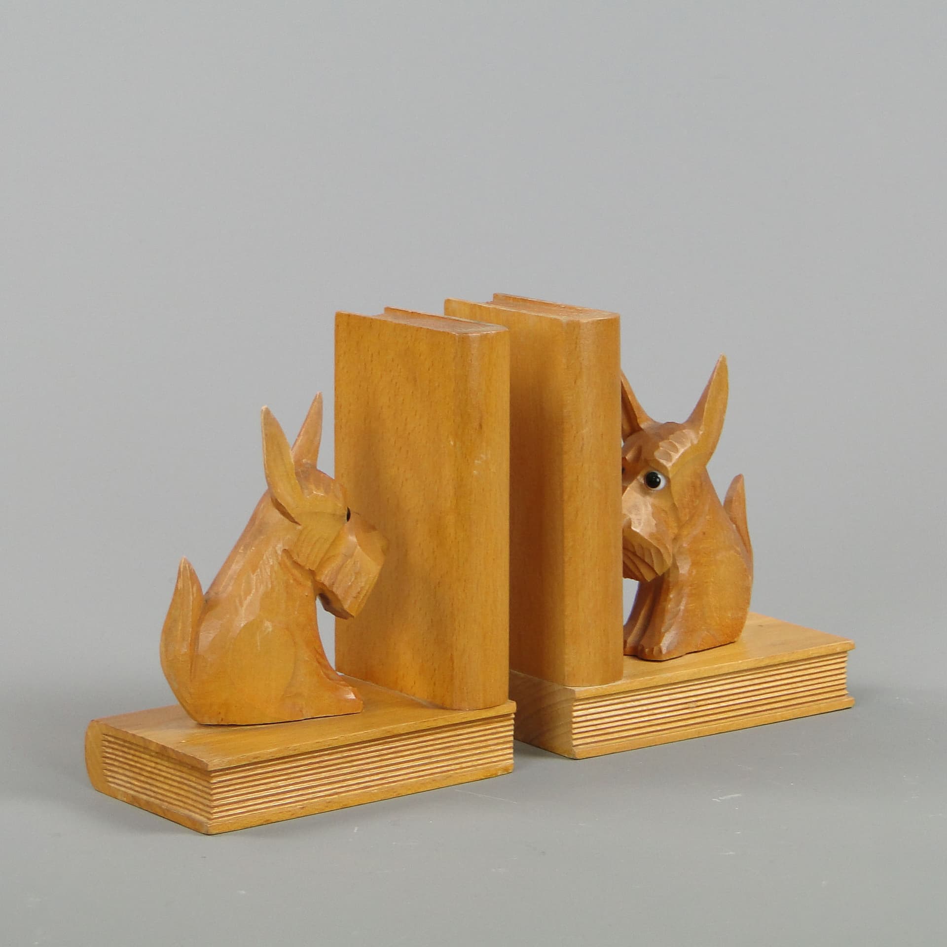 Podpórki do książek z terierami, drewno bukowe brąz jasny, Niemcy, lata 50. - 44870