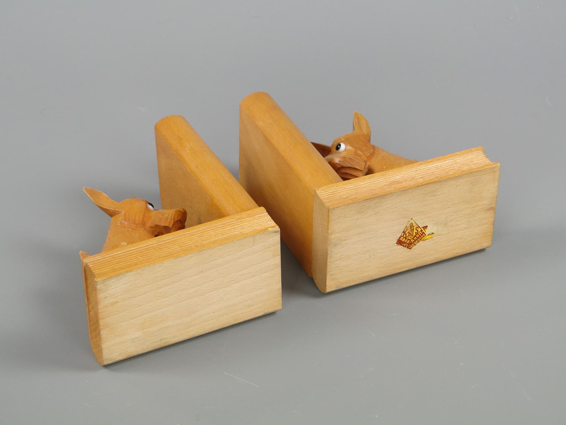 Podpórki do książek z terierami, drewno bukowe brąz jasny, Niemcy, lata 50. - 44874