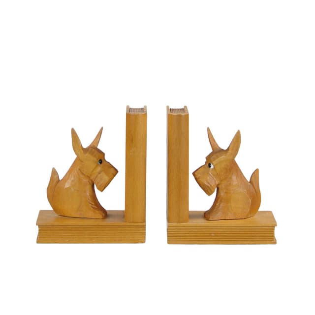 Podpórki do książek z terierami, drewno bukowe brąz jasny, Niemcy, lata 50. - WYMIARY