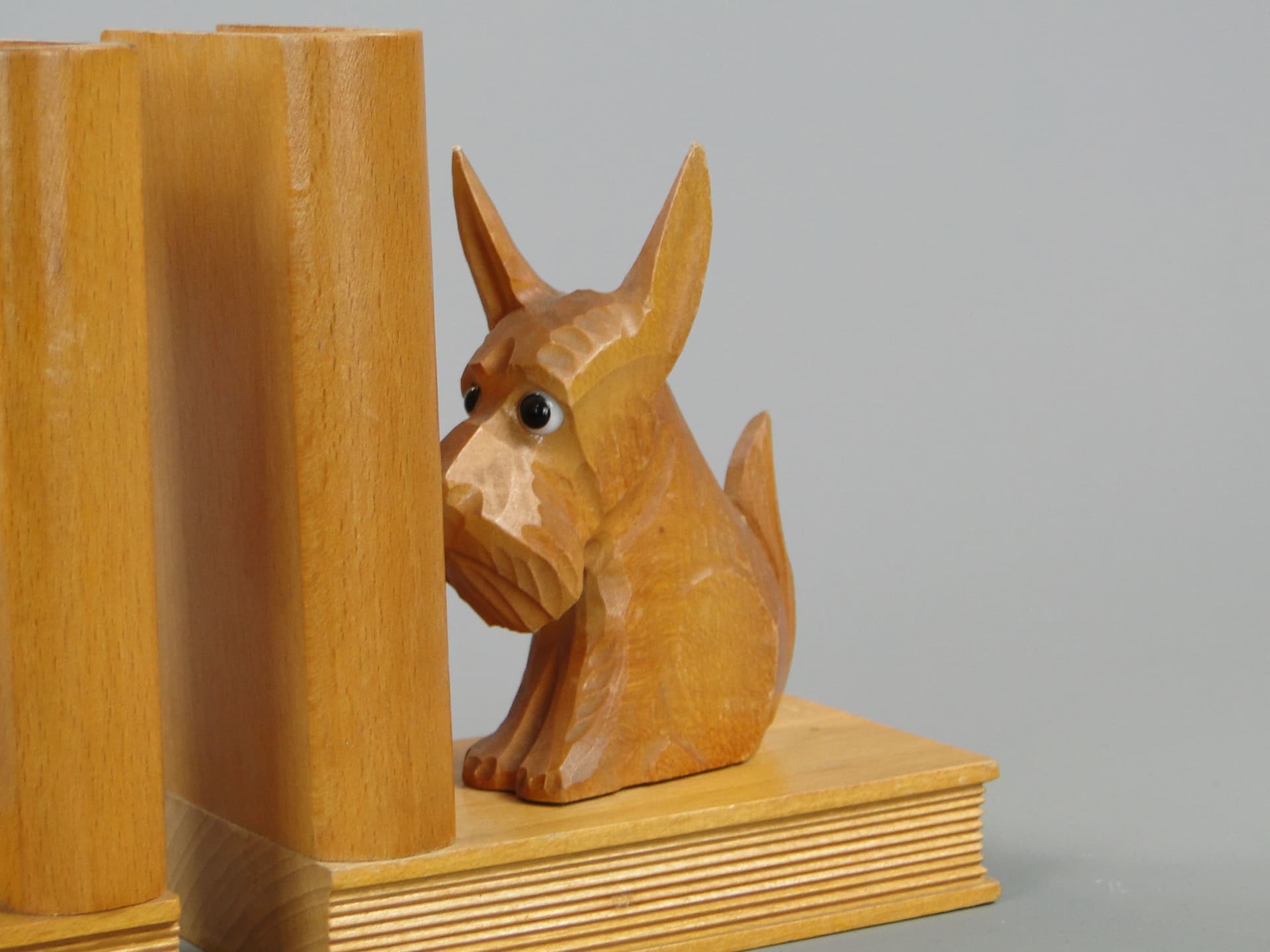 Podpórki do książek z terierami, drewno bukowe brąz jasny, Niemcy, lata 50. - 44871