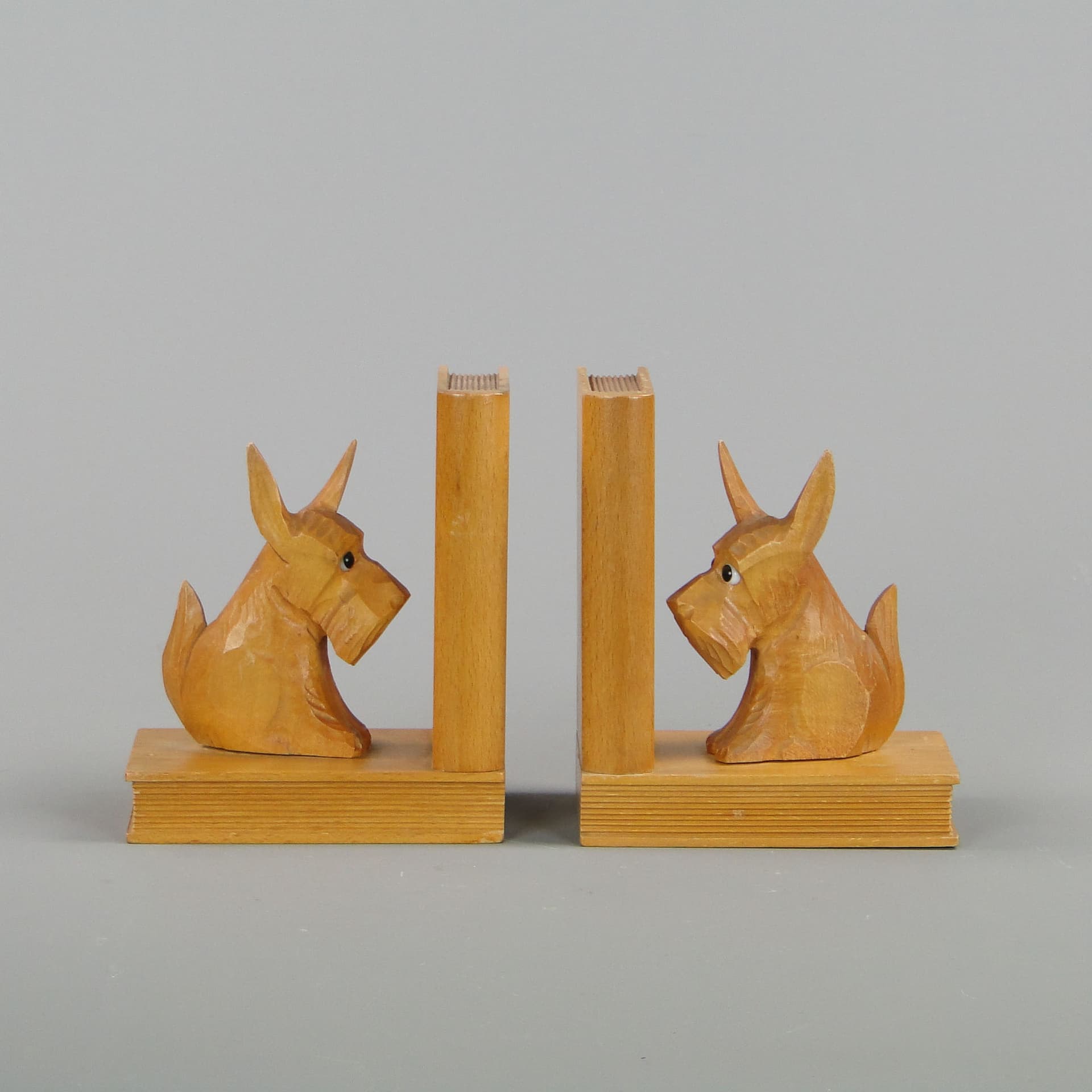 Podpórki do książek z terierami, drewno bukowe brąz jasny, Niemcy, lata 50. - 44869