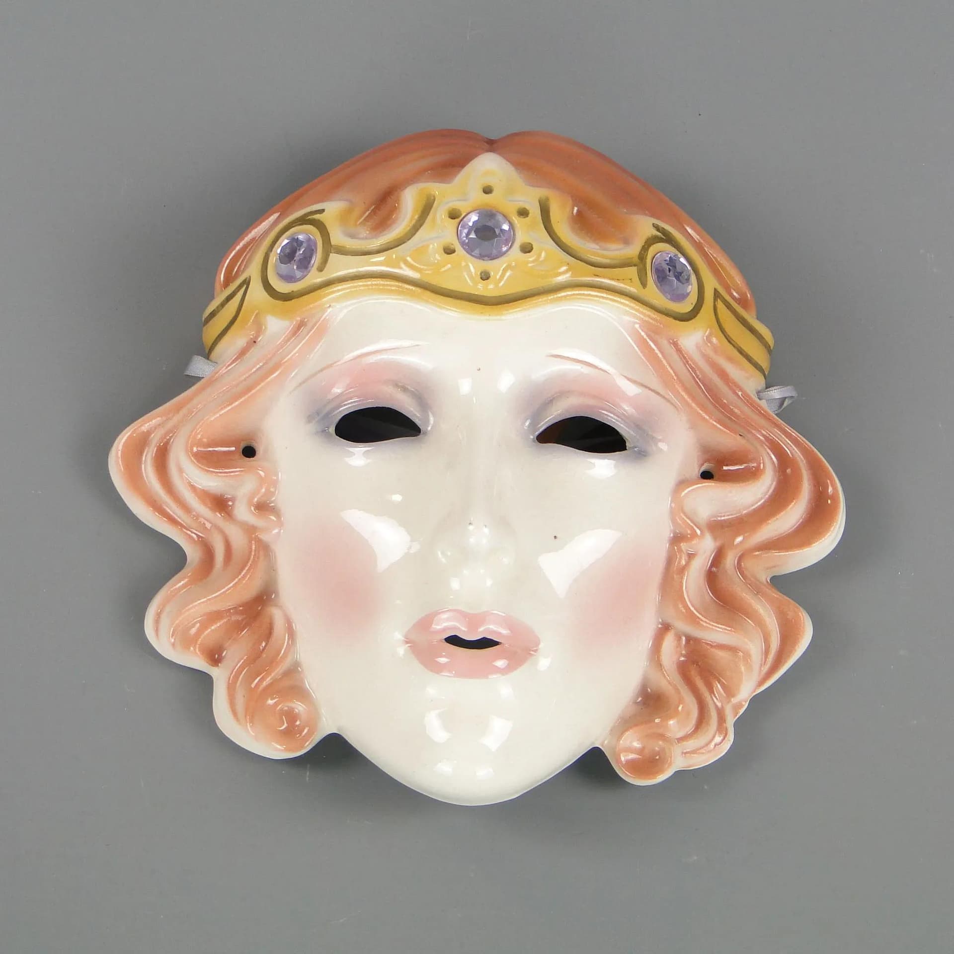 Maska ścienna Art Deco, ivory white, porcelana, USA, lata 40. - 44855