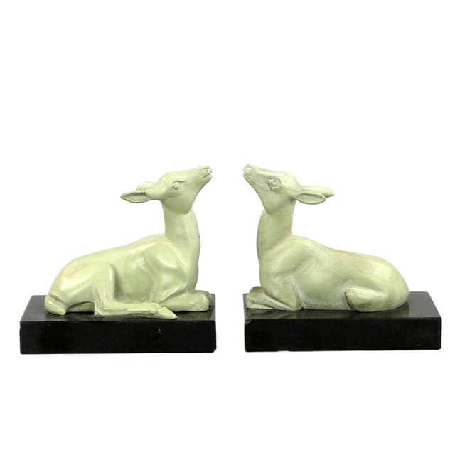 Para podpórek do książek, Art déco, metal zielony, marmur czarny, Francja, lata 20. - WYMIARY