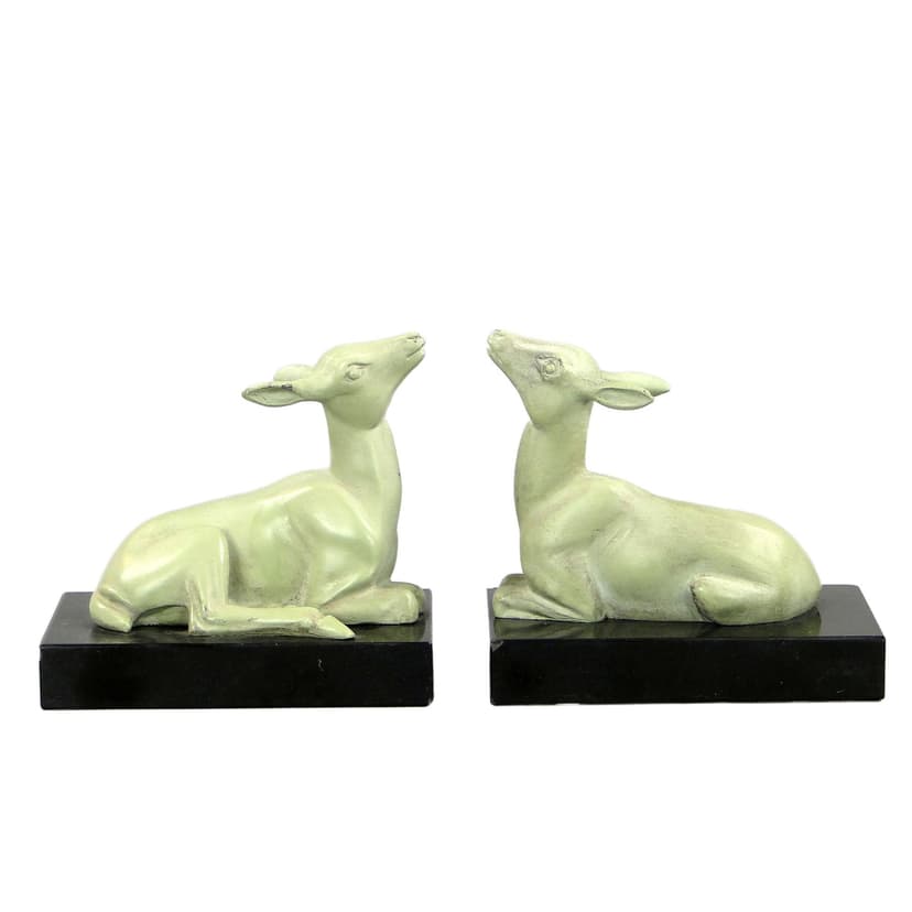 Para podpórek do książek, Art déco, metal zielony, marmur czarny, Francja, lata 20.