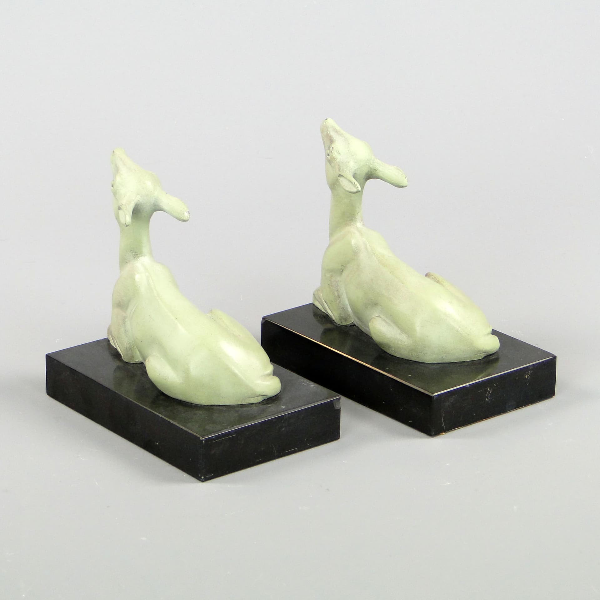 Para podpórek do książek, Art déco, metal zielony, marmur czarny, Francja, lata 20. - 44845