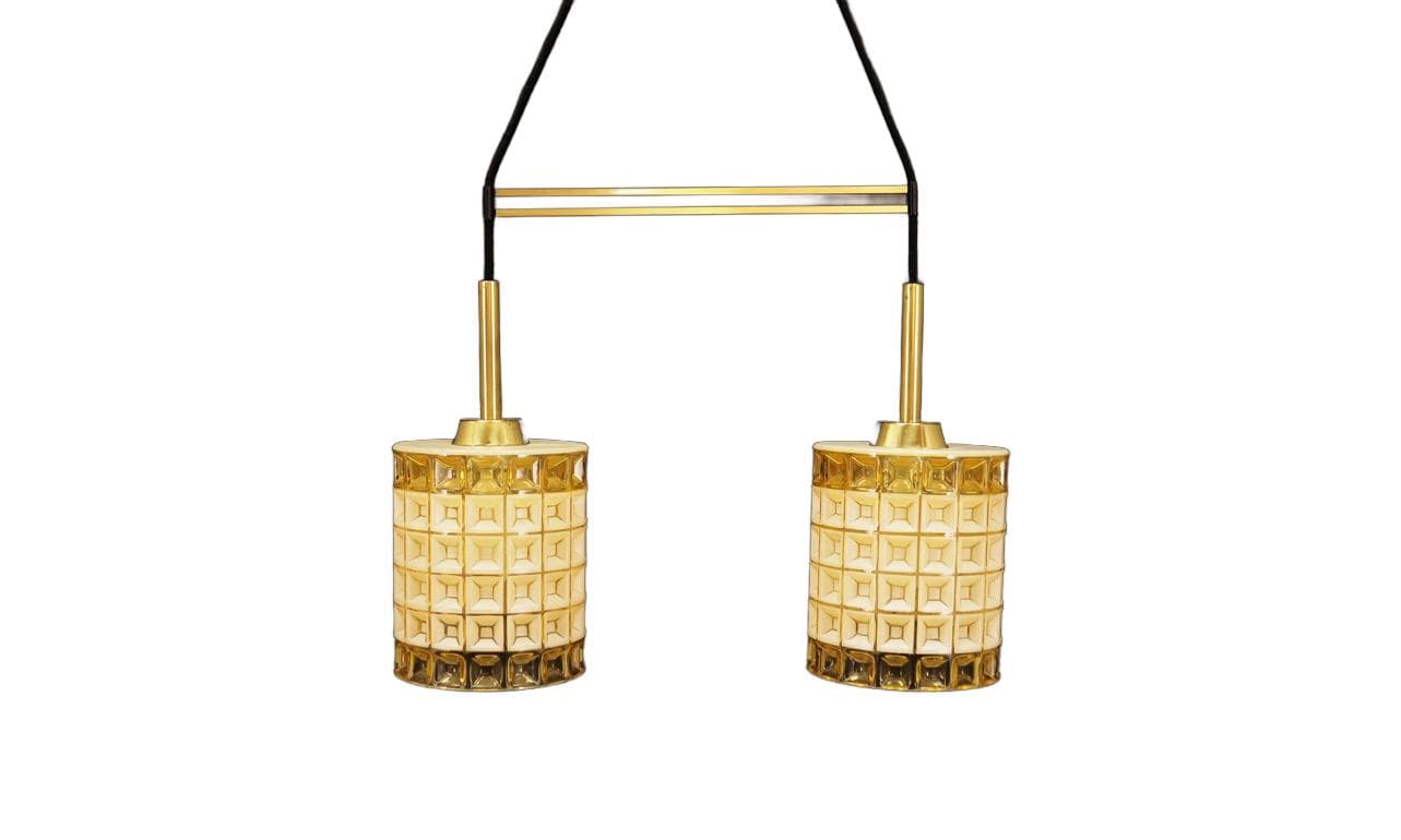 Chandelier, golden white glass, Denmark, 1970s.