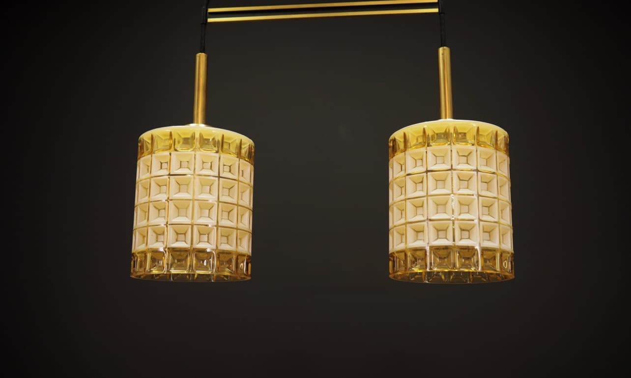 Chandelier, golden white glass, Denmark, 1970s. - 44932