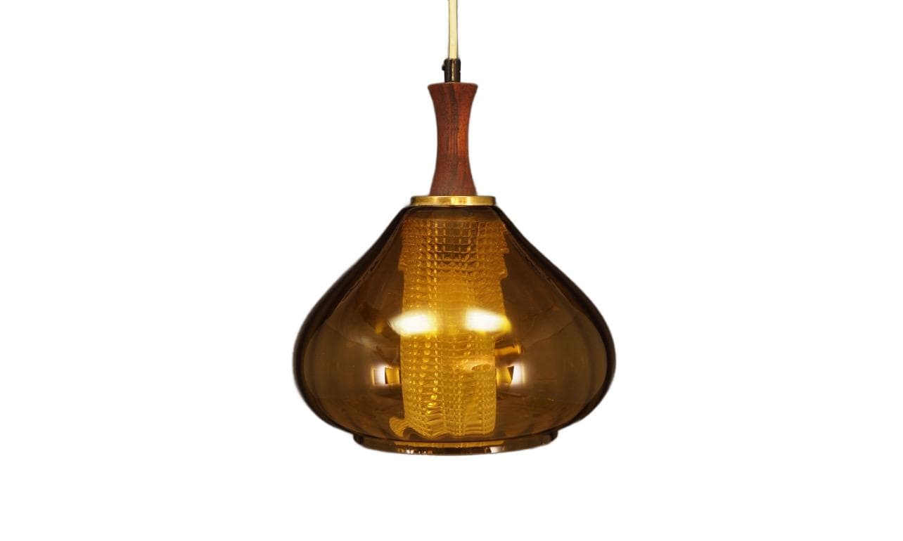 Pendant lamp, brown white glass, Denmark, 1970s.