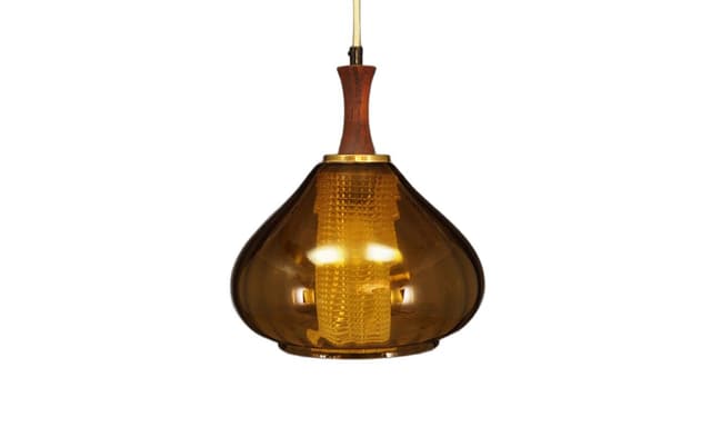 Pendant lamp, brown white glass, Denmark, 1970s. - DIMENSION
