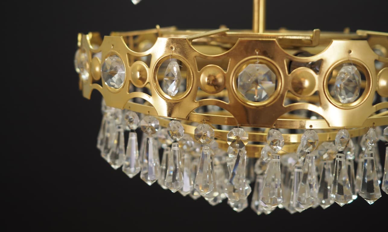 Chandelier, golden brass, Denmark, 1970s. - 44897