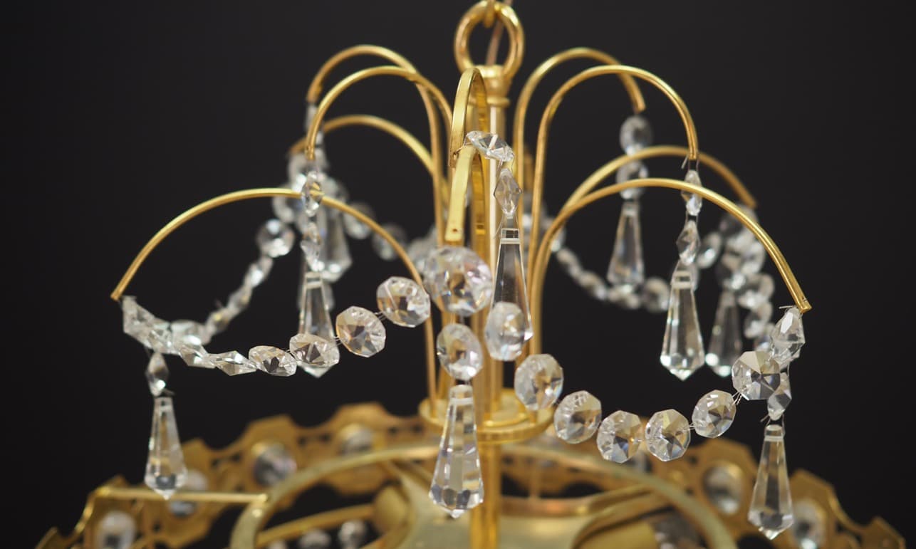 Chandelier, golden brass, Denmark, 1970s. - 44896