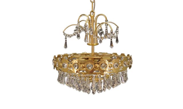 Chandelier, golden brass, Denmark, 1970s. - DIMENSION