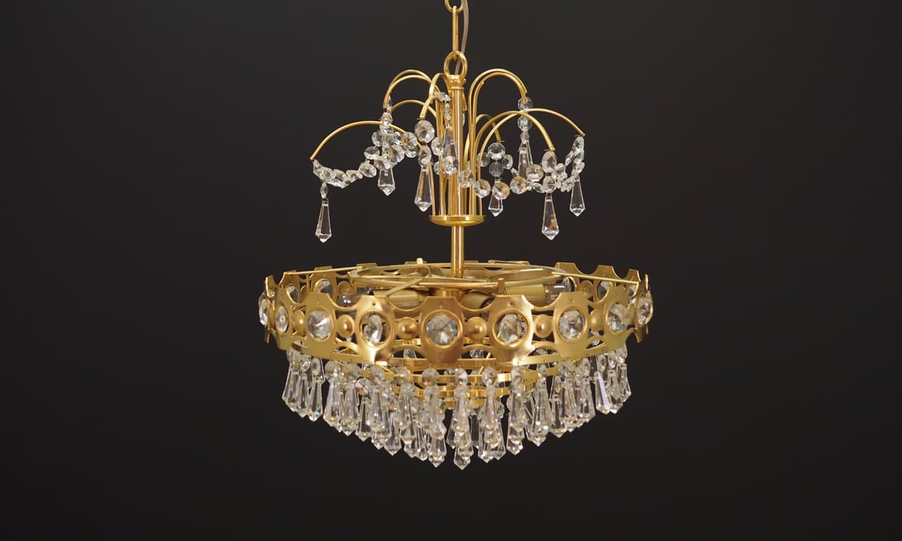Chandelier, golden brass, Denmark, 1970s. - 49887