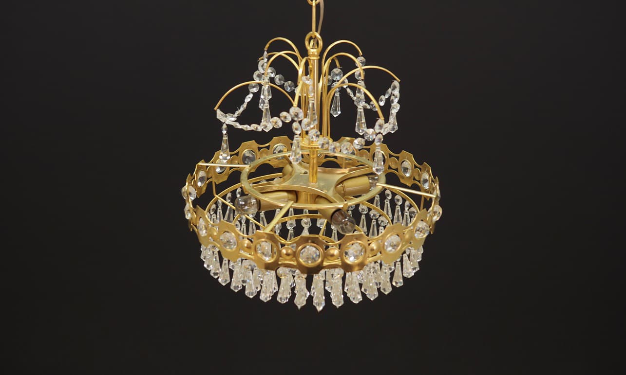 Chandelier, golden brass, Denmark, 1970s. - 44898