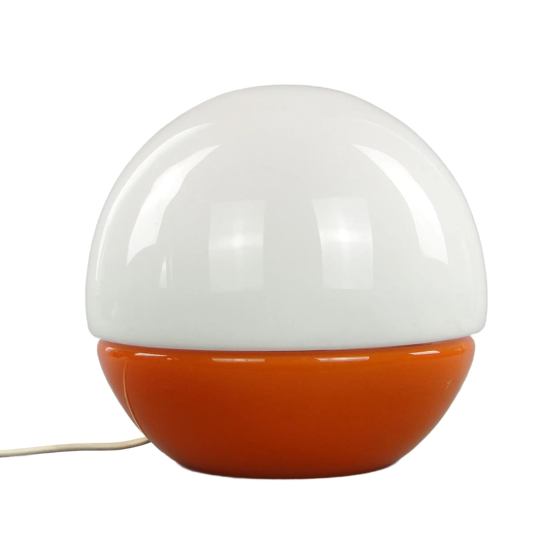 Table Lamp Globe, white orange, glass, Napako, Czechoslovakia, 1960s