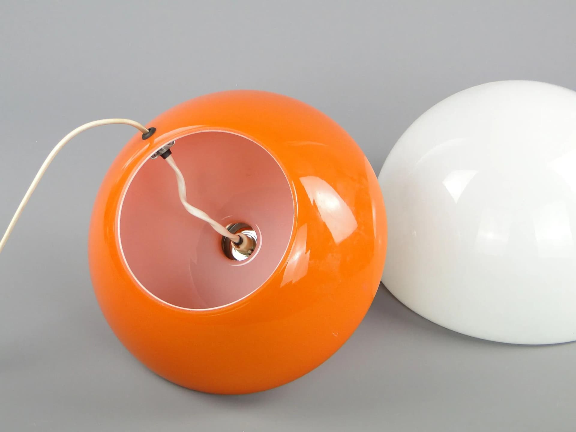 Table Lamp Globe, white orange, glass, Napako, Czechoslovakia, 1960s - 45017