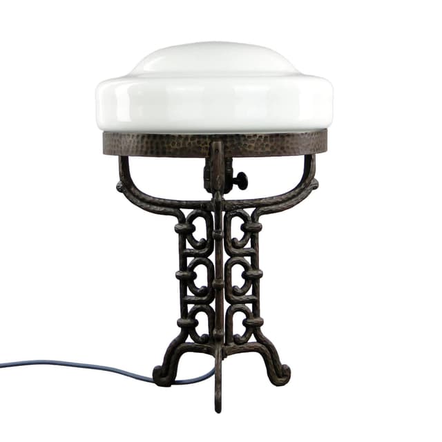 Table Lamp Art Deco, patinated steel, white glass, France, 1920s - DIMENSION