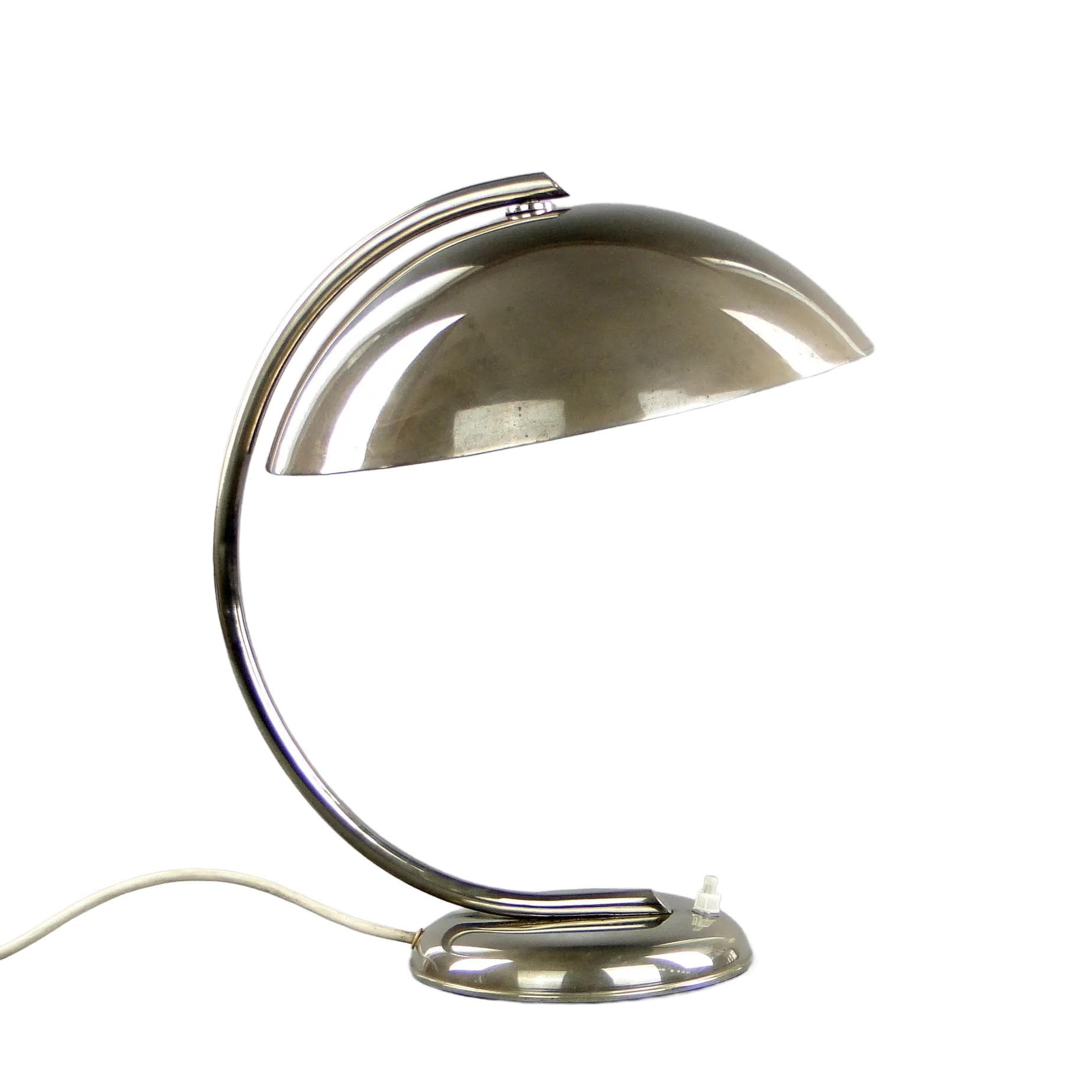 Lampa gabinetowa Art Deco, mosiądz niklowany srebrny, Warszawa, Polska, lata 40.