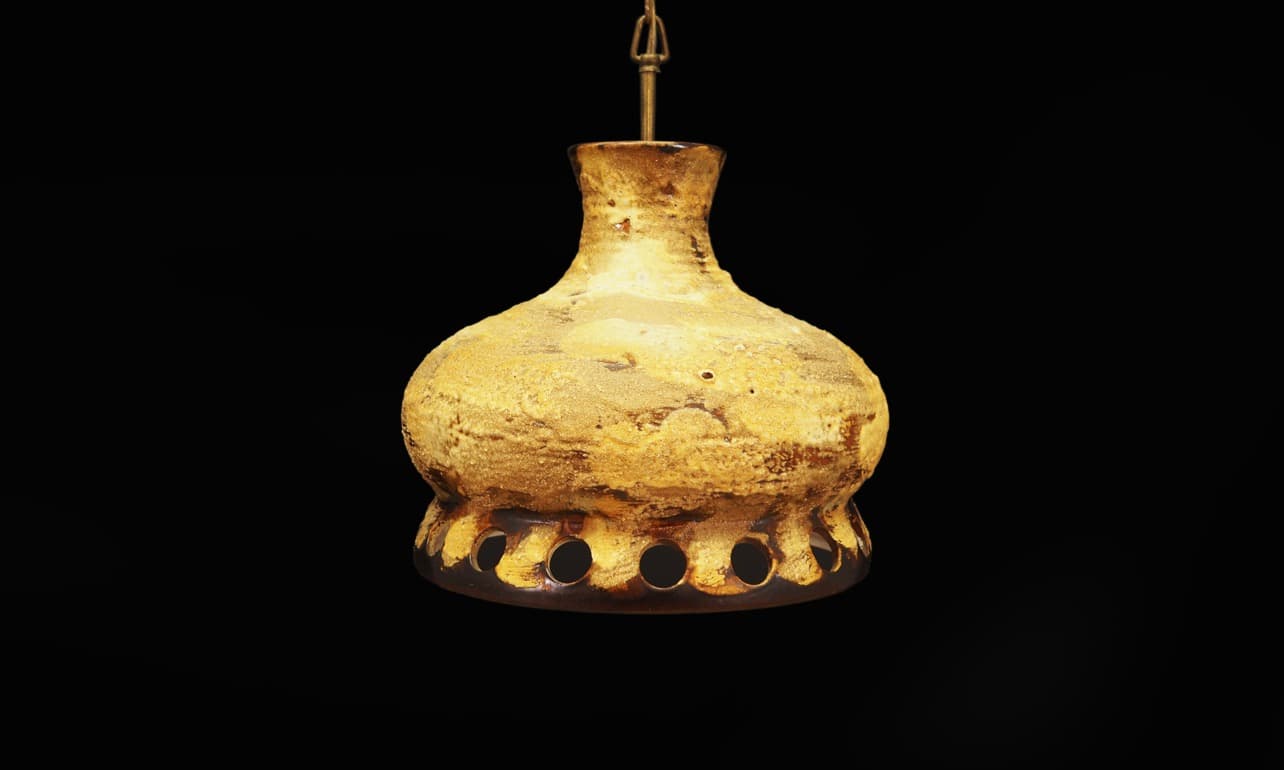 Chandelier, yellow ceramic, Denmark, 1960s - 49869