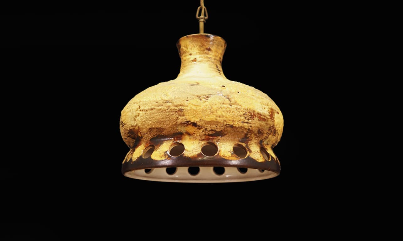 Chandelier, yellow ceramic, Denmark, 1960s - 45051