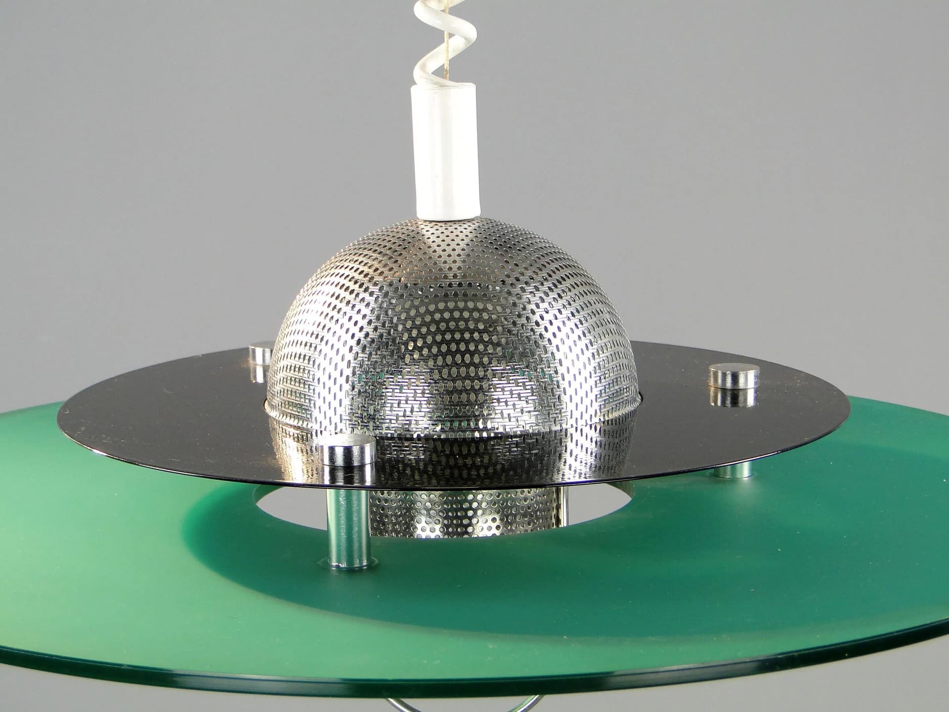 Pendant Lamp Memphis, green acrylic shade, steel, France, 1980s - 44996