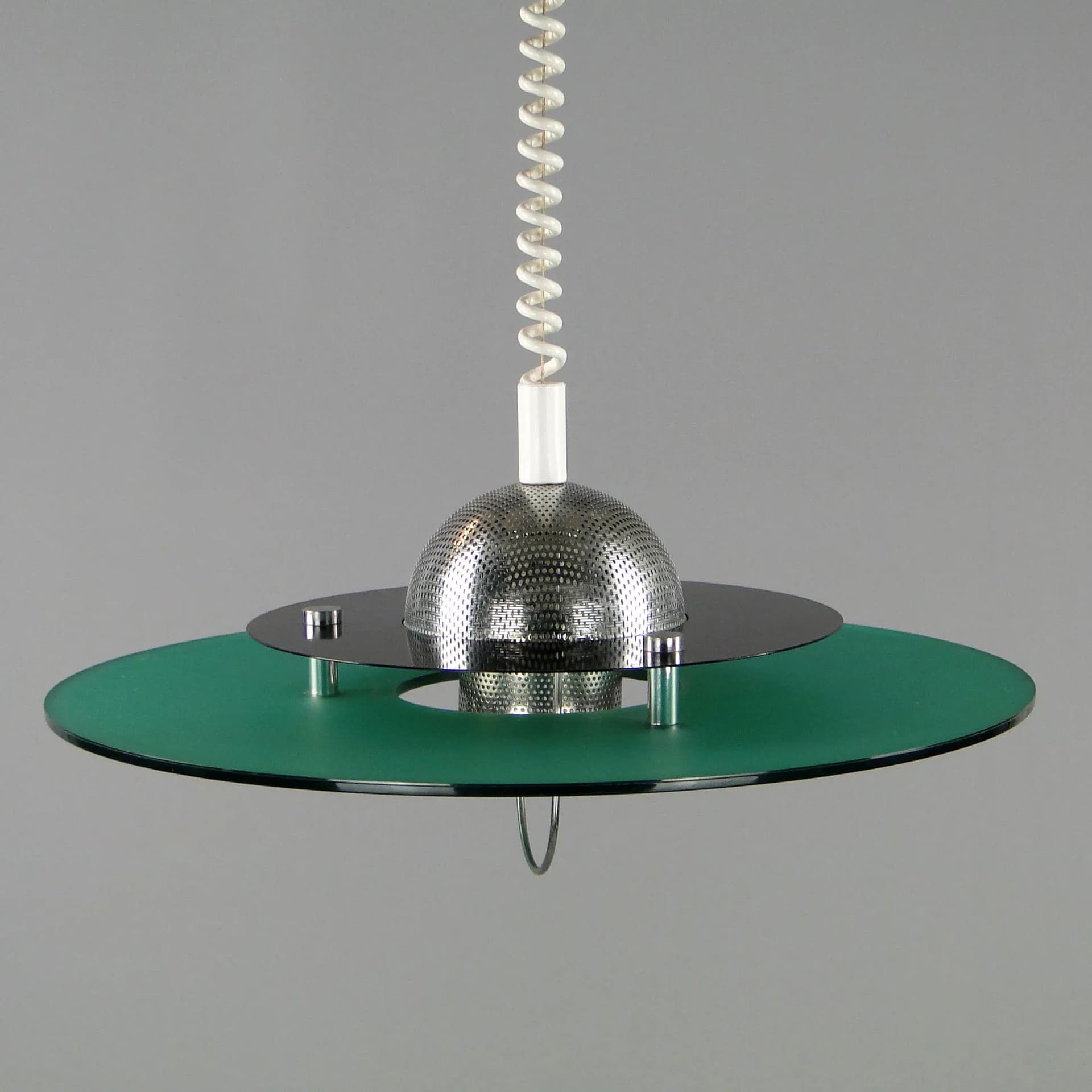 Pendant Lamp Memphis, green acrylic shade, steel, France, 1980s - 44995
